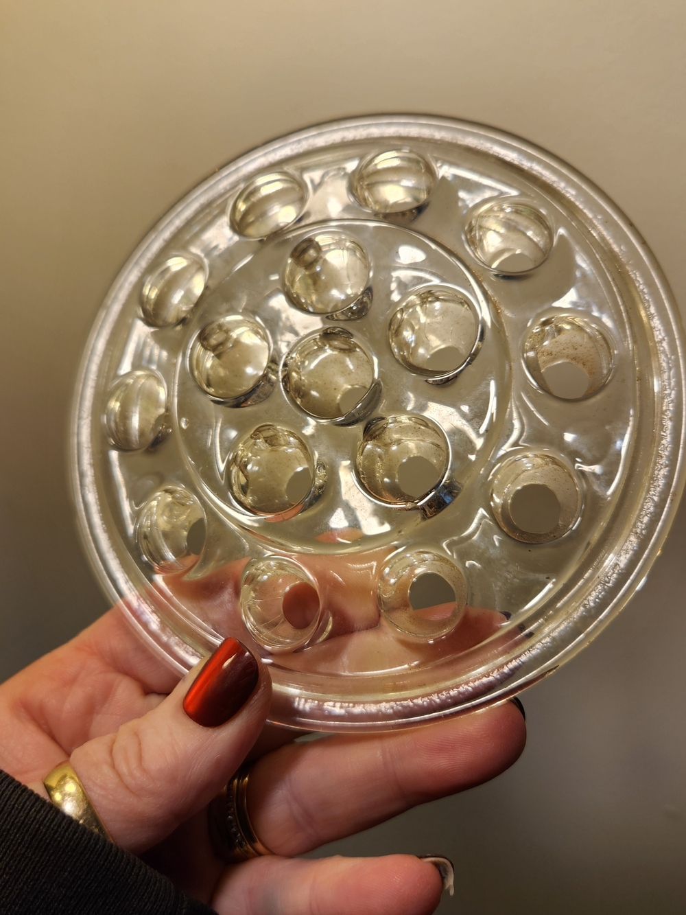 Vintage Clear Glass Flower Frog Vase Insert 16 Holes 5.25"